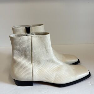FRAME Le Maddox Leather Ankle Boots Off White Lizard Women's Size 39